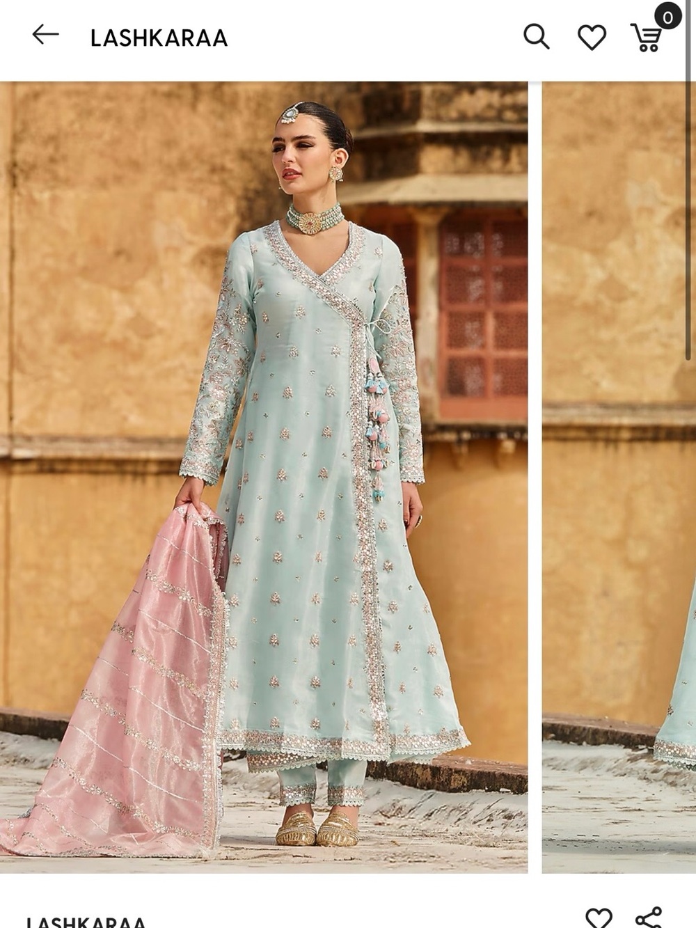Lashkaraa Mint Embroidered Anarkali Dress with Pink Dupatta